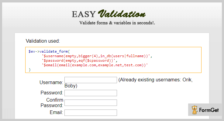 EasyValidation PHP Validation Script
