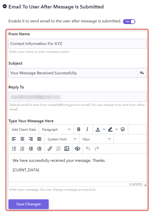 Customize Your Email Notification - Pabbly Form Builder