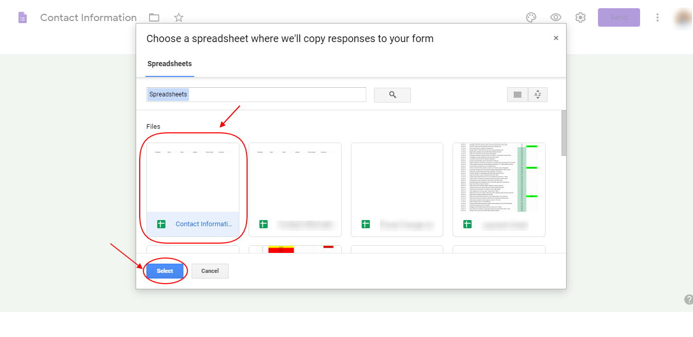 Choose Spreadsheet-Google Forms
