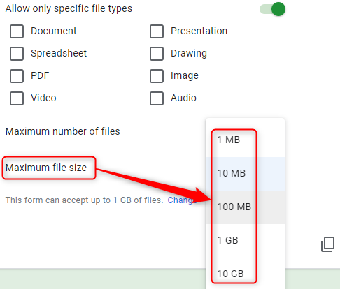 Maximum File Size Option - Google Forms