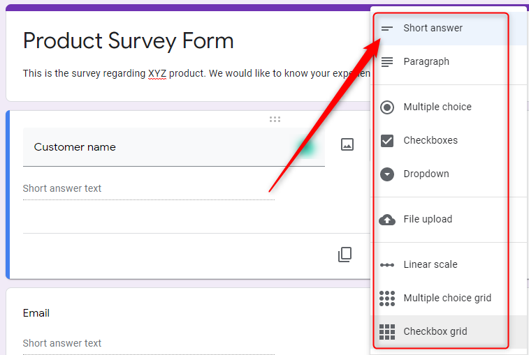 Question Field - Google Forms