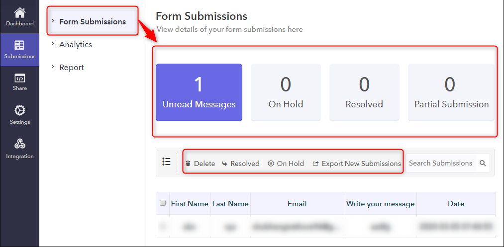 Form Submission Tab - Pabbly Form Builder