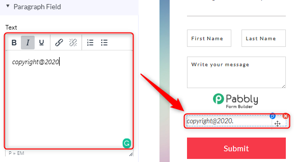 Add Footer Text - Pabbly Form Builder