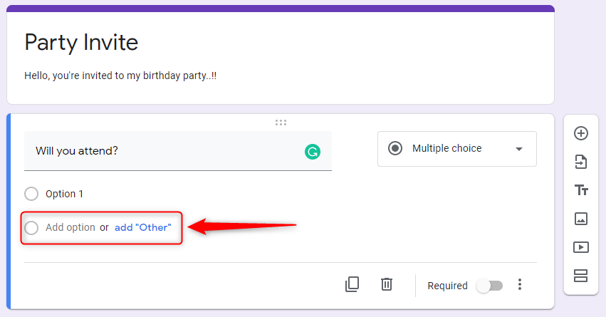 Add Options - Google Forms