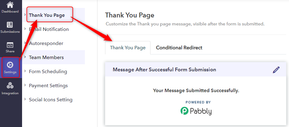 Go To Settings - Pabbly Form Builder