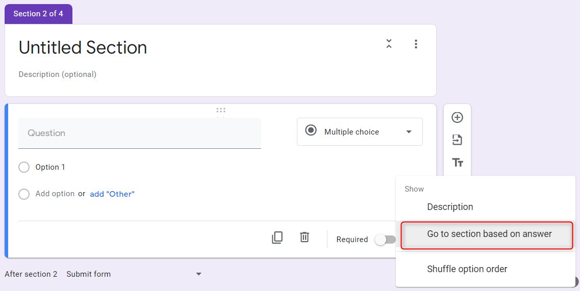 Select Goto Section - Google Forms