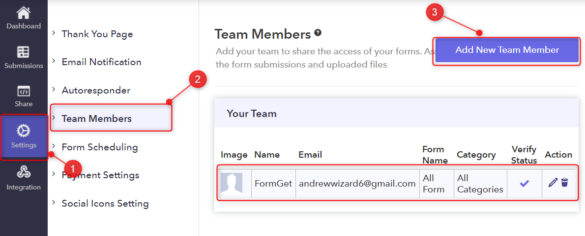 Go To Settings To Add New Team Member - Pabbly Form Builder