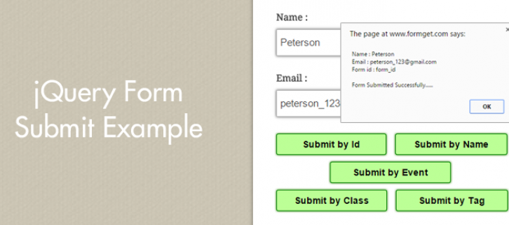 Jquery Form Submit By Id Class Name And Tag Formget